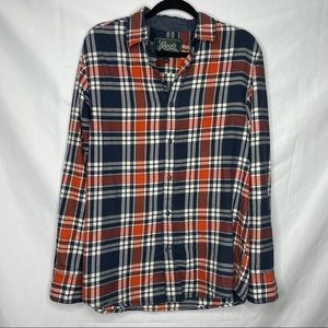 Roots Navy Oranges Flannel Long Sleeve Button Down
